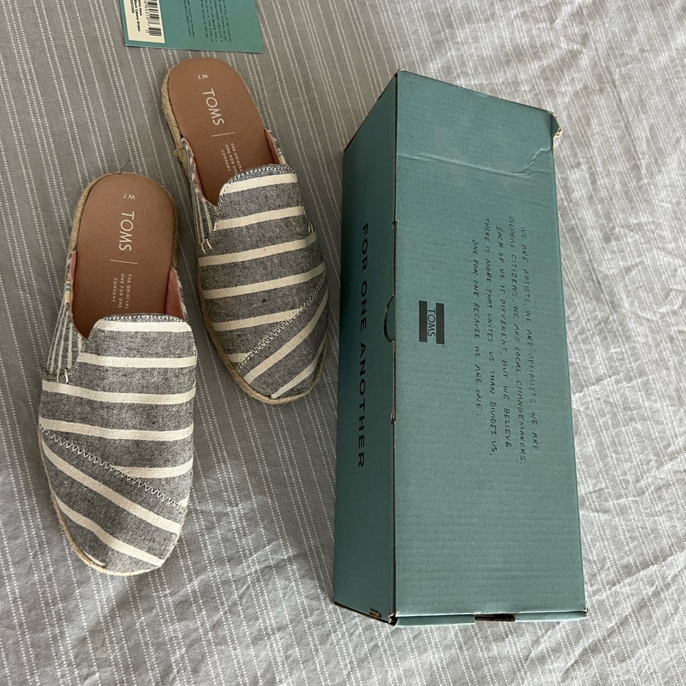 TOMS Nova Espadrille Mules Black Cabana Stripes